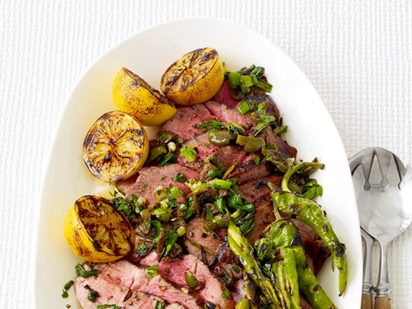 Steak with olive salsa