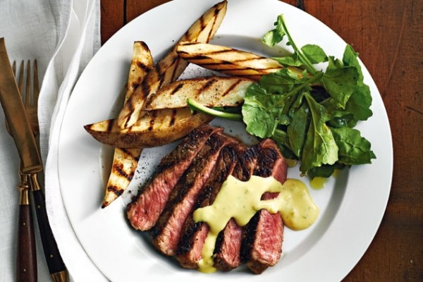 Steakhouse rib eye with shallot-and-herb compound butter