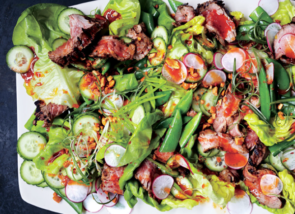 Steakhouse salad with red chile dressing and peanuts