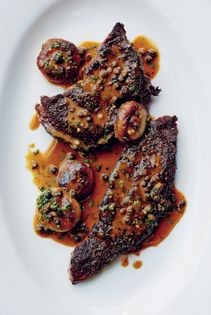 Steaks with smoky tomato butter & cipollini