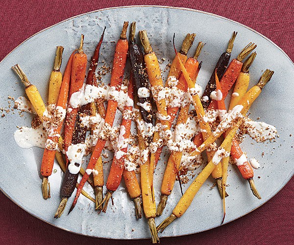 Steam-roasted carrots with yogurt and dukkah
