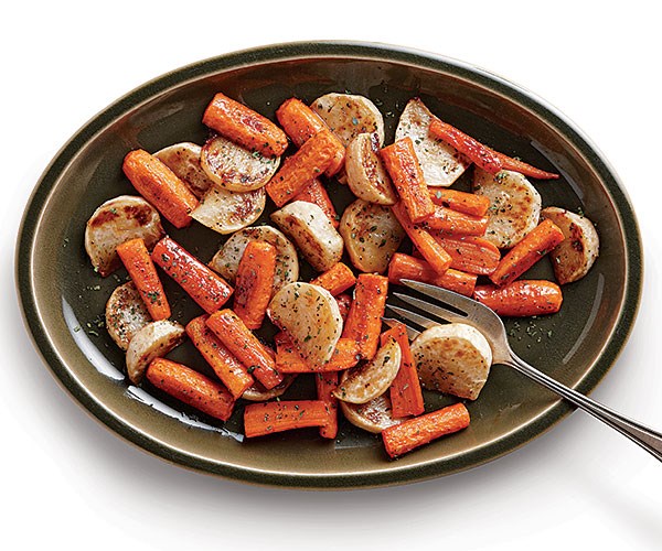 Steam-roasted roots with maple, Sriracha, and thyme