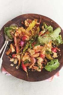 Steamed and raw radish salad with kimchi and sesame