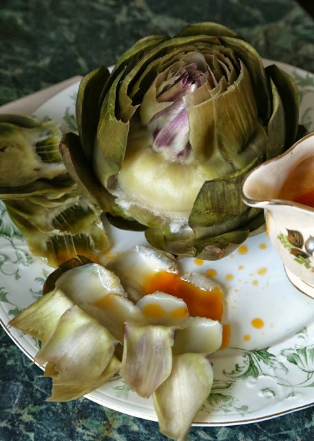 Steamed artichoke with chipotle, butter and lime dip