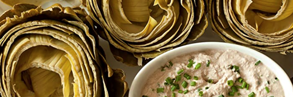 Steamed artichokes with creamy walnut dip