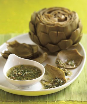 Steamed artichokes with salsa verde