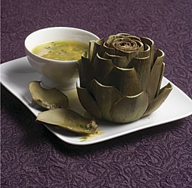 Steamed artichokes with tarragon-mustard vinaigrette