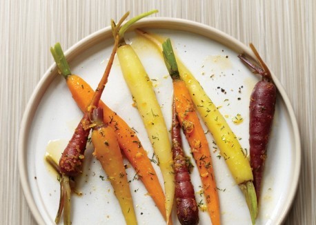 Steamed baby carrots with orange-dill butter