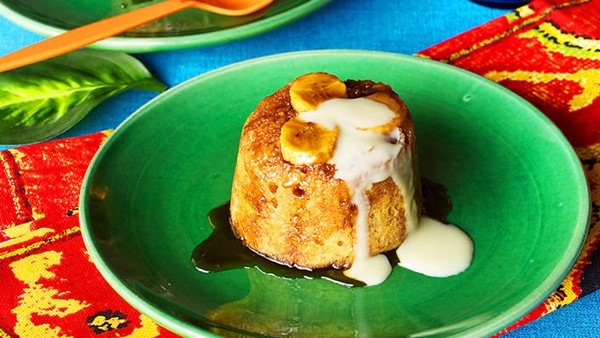 Steamed banana cakes with coconut custard (Apam pisang) 