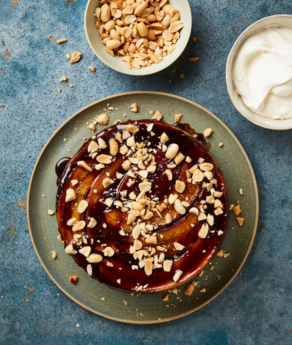 Steamed banana sponge with anise butter syrup