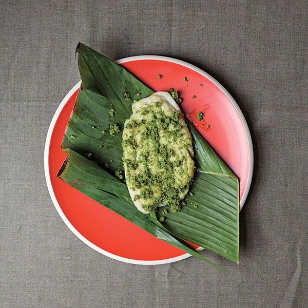 Steamed banana-wrapped fish