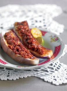 Steamed brinjal [eggplant] with chilli paste (Sambal terong)