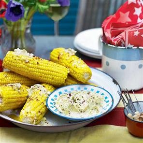 Steamed corn on the cob with lime and chilli butter