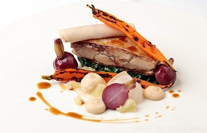 Steamed duck leg with glazed carrots, lemon and turnip