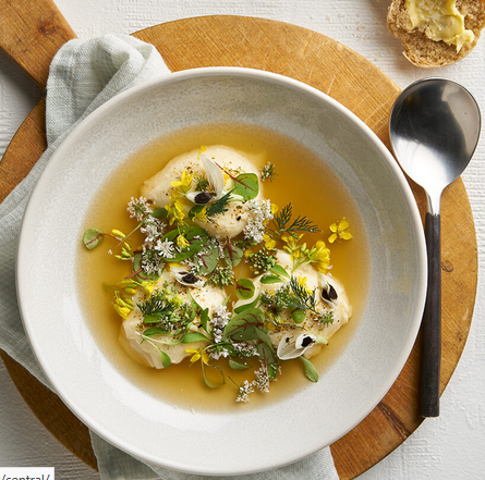 Steamed egg custard, chicken bone broth, fragrant herbs