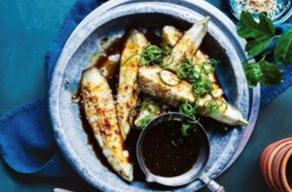 Steamed eggplant with soy and sesame