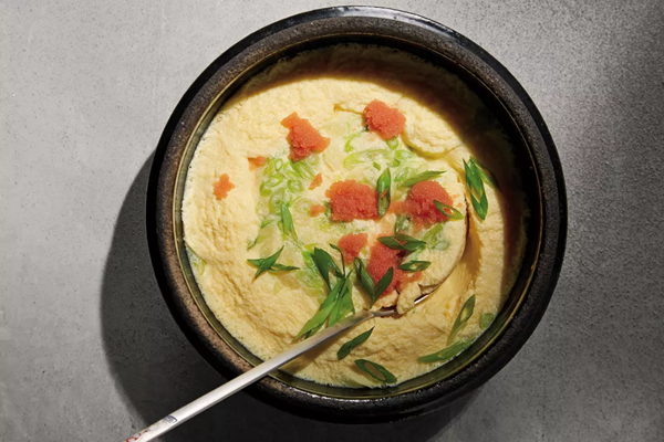 Steamed eggs with pollack roe (Gyeran jjim) [anchovy stock]