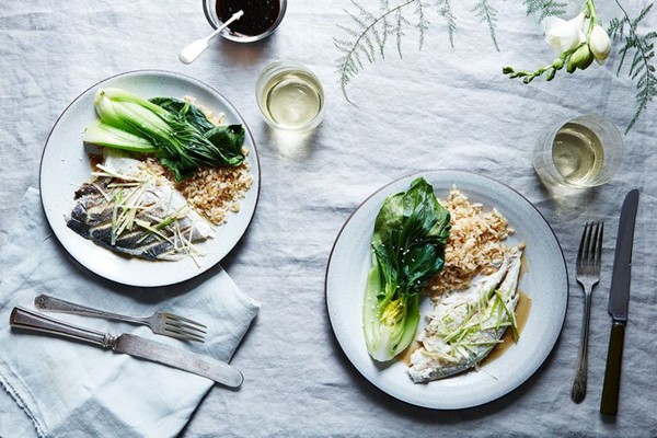 Steamed fish with ginger & scallions