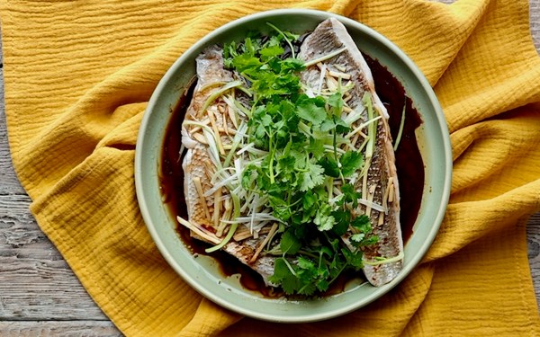 Steamed fish with ginger & spring onion