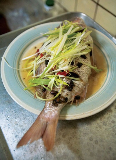 Steamed fish with ginger and scallions (Ging zheng yu) 