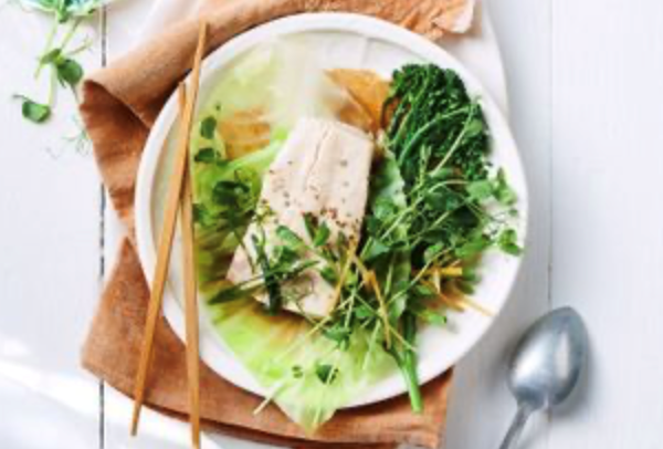 Steamed fish with ginger five-spice broth