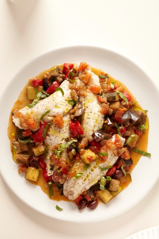 Steamed fish with ratatouille