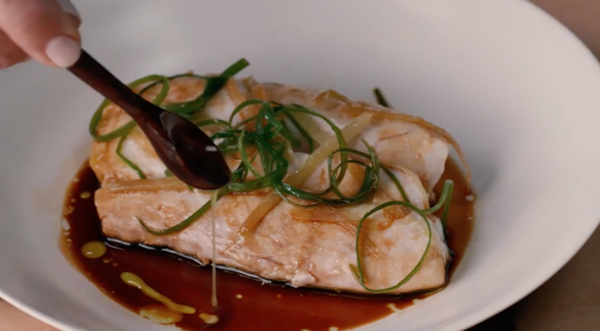 Steamed fish with soy broth