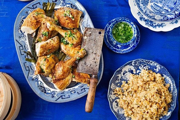 Steamed five-spice chicken with egg-fried rice
