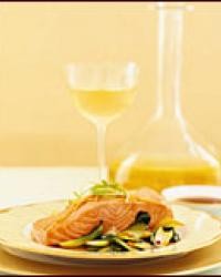 Steamed ginger salmon with stir-fried bok choy