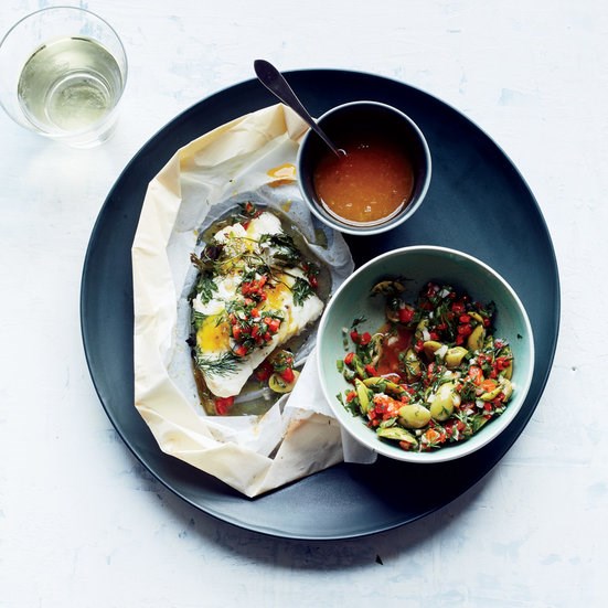 Steamed grouper with martini relish and sour orange sauce