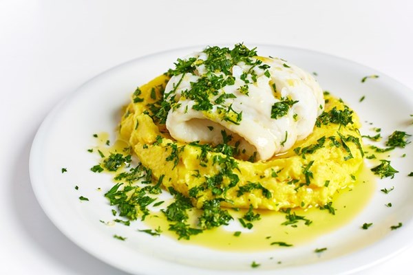 Steamed haddock with saffron mash and gremolada