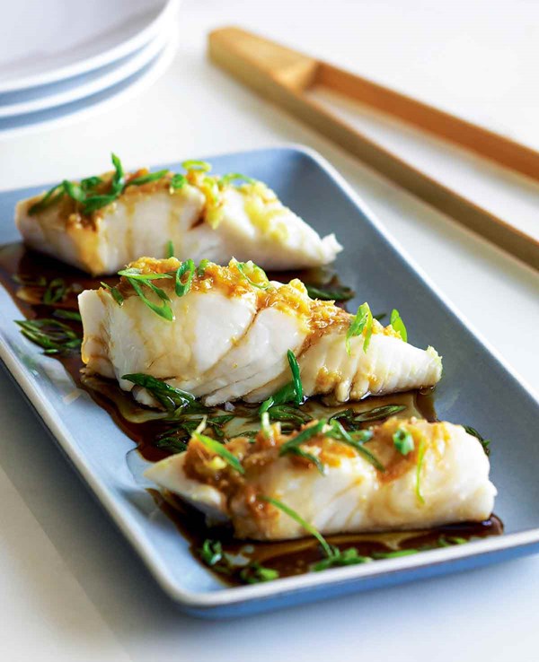 Steamed halibut with ginger