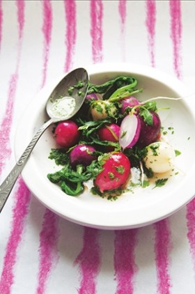 Steamed heritage radishes with mustard and chervil dressing