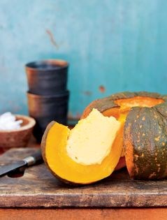 Steamed Japanese kabocha pumpkin filled with coconut custard