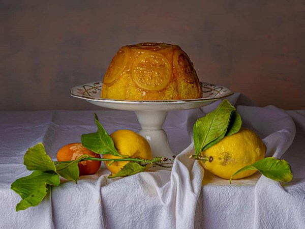 Steamed lemon pudding and cream