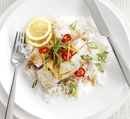 Steamed lemon tilapia with teriyaki sauce 
