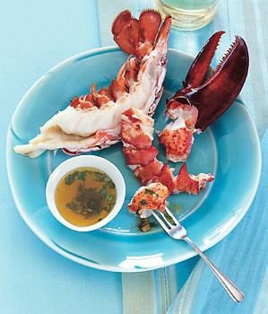 Steamed lobster with charmoula butter