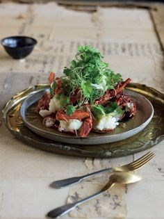 Steamed lobster with white soy, ginger and shallots