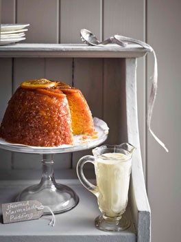 Steamed marmalade pudding with thick English custard