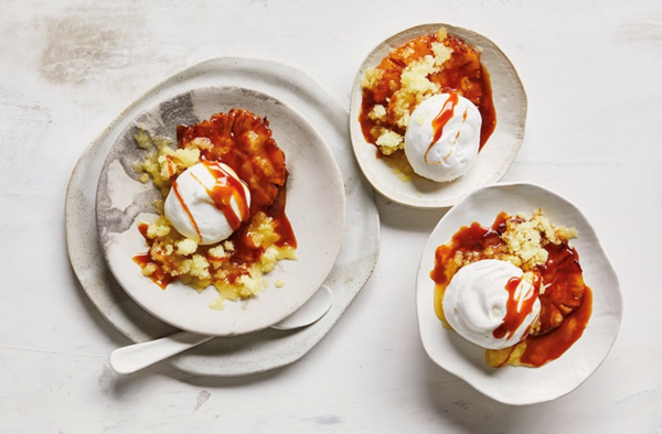 Steamed meringue, pineapple granita and rum butterscotch sauce