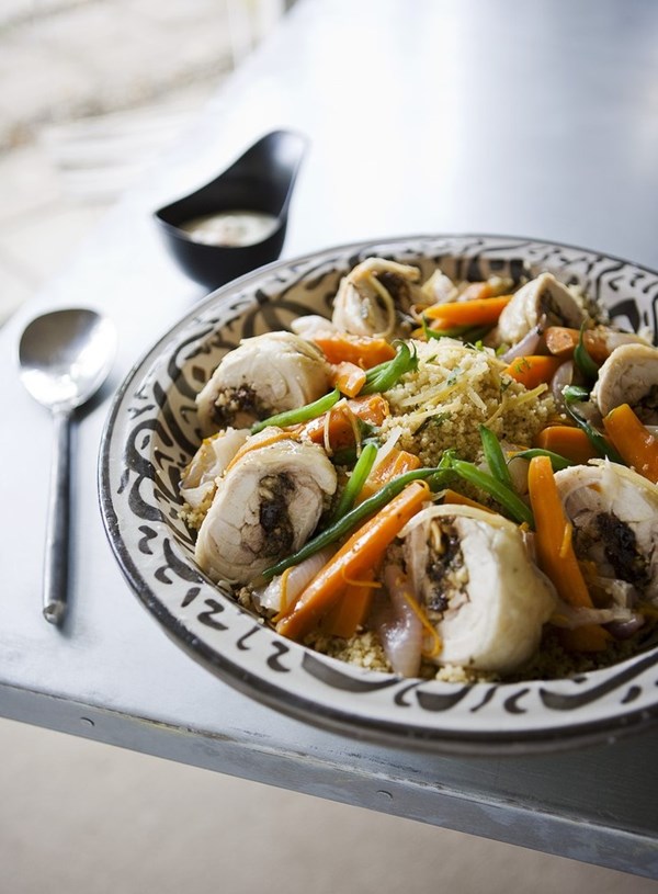 Steamed Moroccan chicken with couscous and preserved lemon
