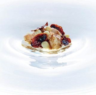 Steamed Murray cod, cumbungi, smoked oyster crackling, anchovy & roasted seaweed butter