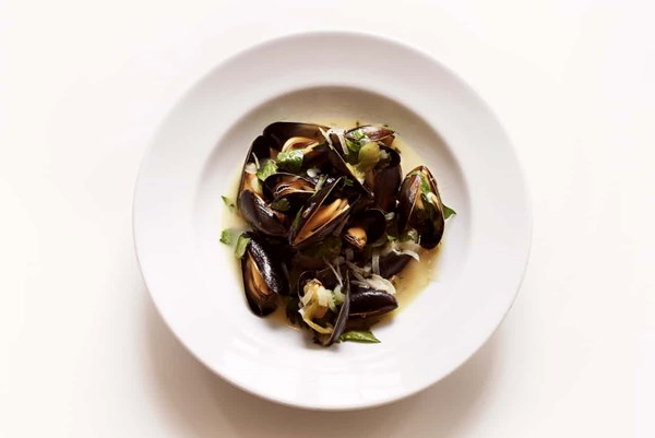 Steamed mussels, celery and white wine