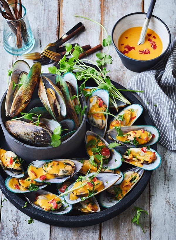 Steamed mussels with orange and cumin dressing
