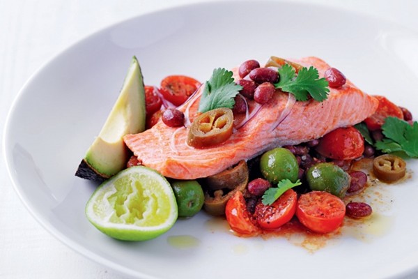 Steamed ocean trout with red bean & chilli salsa