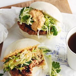 Steamed pork burger with kimchi mayonnaise