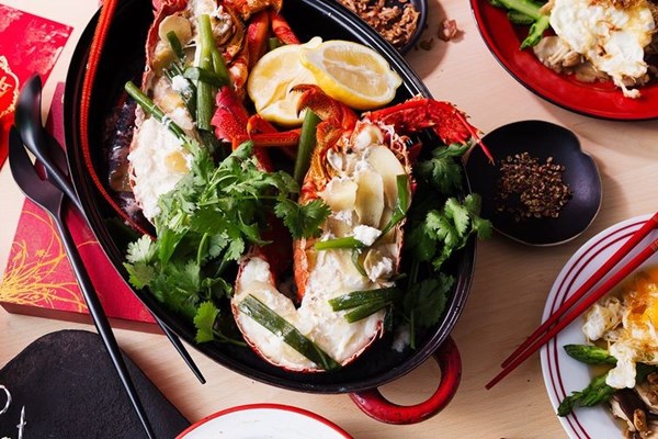 Steamed rock lobster with sake and eggwhite ribbons
