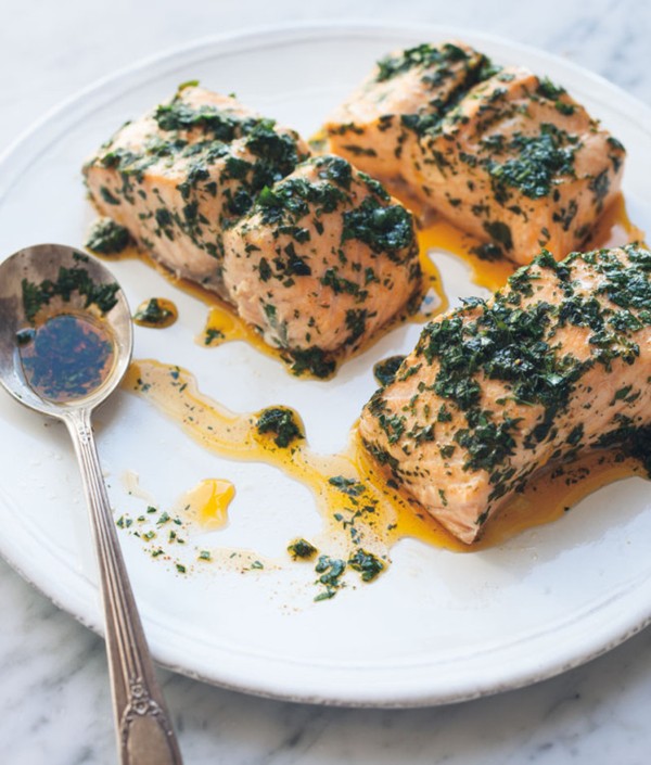 Steamed salmon with chermoula
