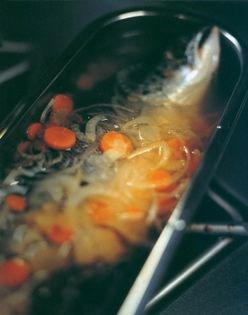Steamed salmon with grilled vegetables