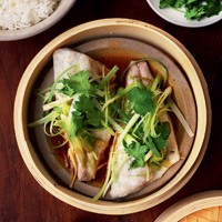 Steamed sea bream with ginger, chilli and spring onion